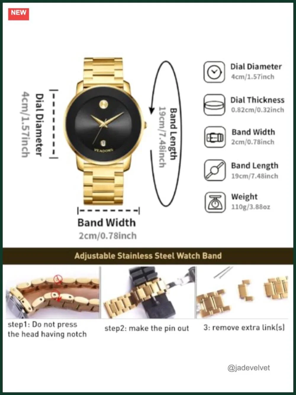 Unisex Gold Plated Stainless Steel Quartz Watch Minimalist 40mm